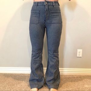 Striped, High Waisted, Bell Bottom Jeans